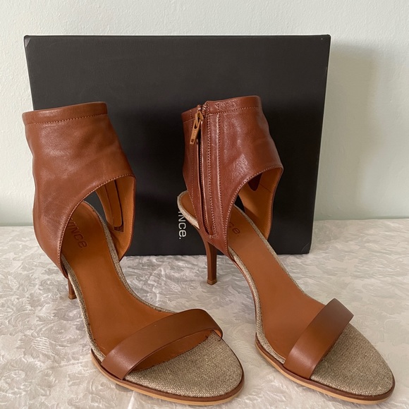 Vince Ankle Cuff Sandals Heels Brown,8 side zipper - Picture 3 of 16